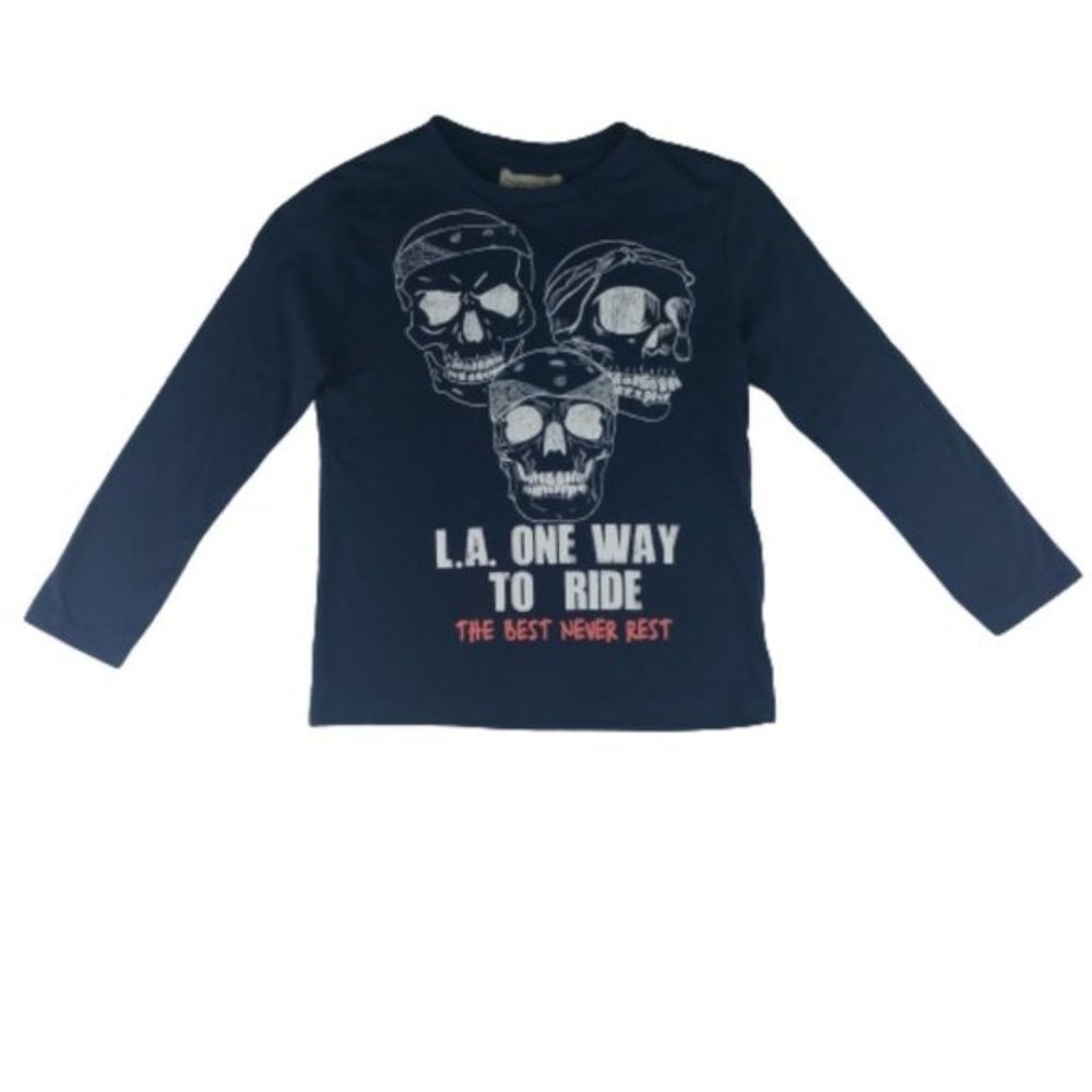 Zara Boys Long Sleeve Dark Blue Skull T-Shirt size 6 NWOT
